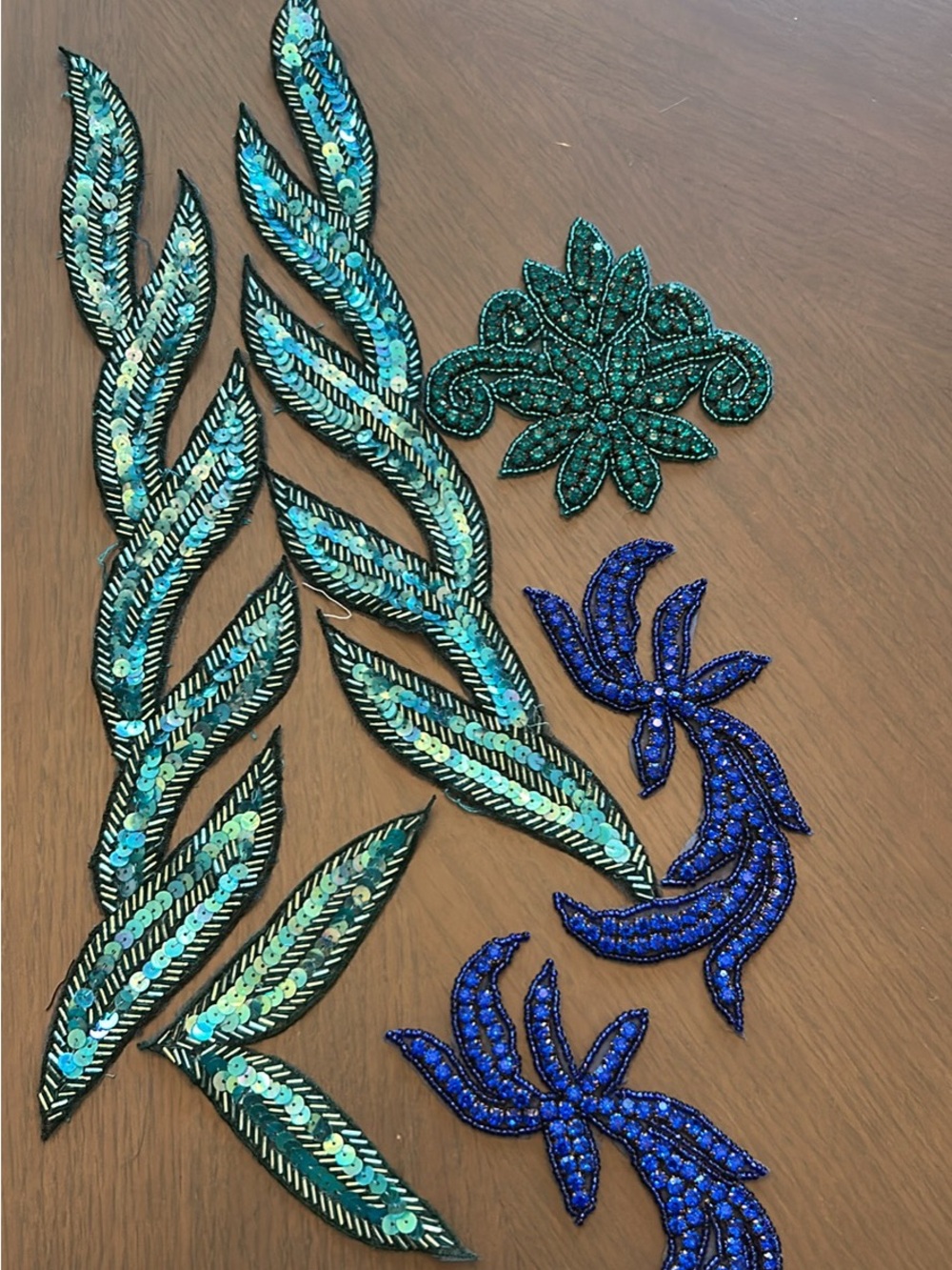 Sequin & Bead Appliqué Set - Teal, Emerald & Royal Blue